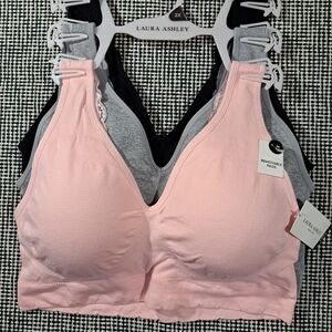 Laura Ashley Women's Seamless Removable-Pad Bralette - Pink, Black, Gray 3 Set